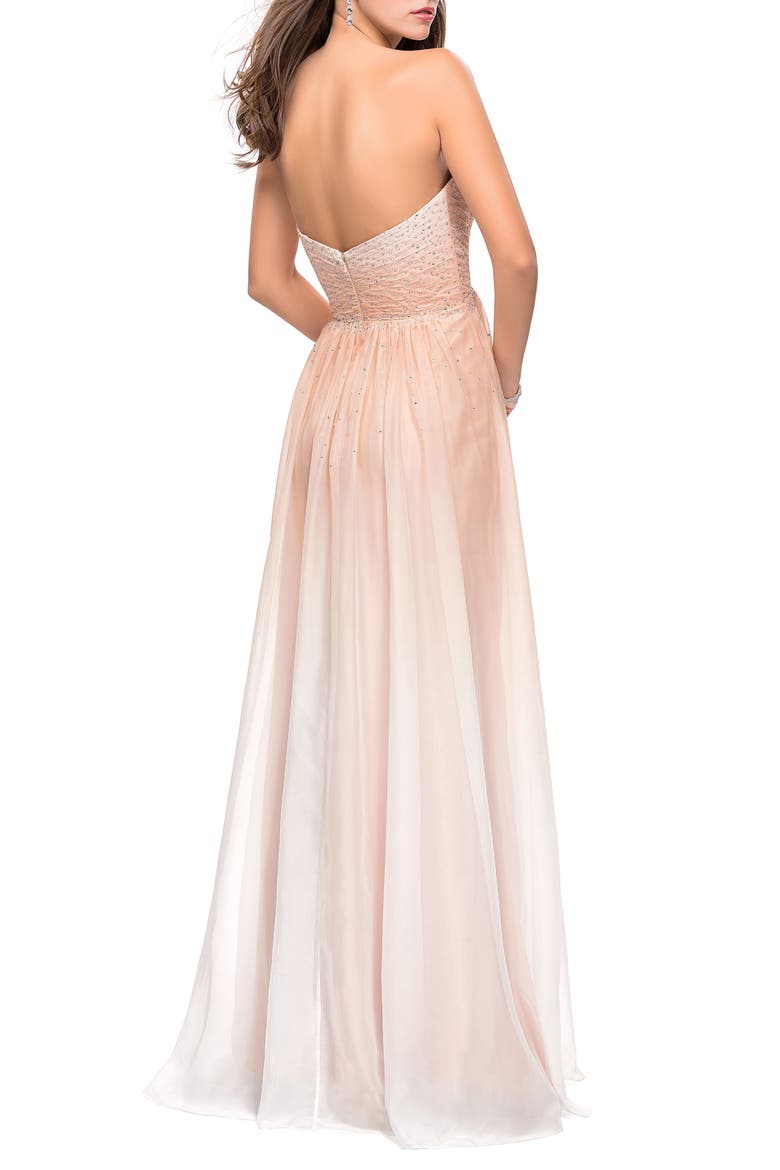 Ombre Chiffon Prom Dress with Criss Cross Pleating, Alternate, color, NUDE