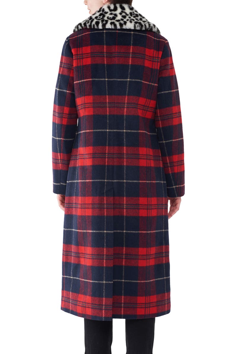 NVLT Faux Fur Collar Plaid Long Coat, Alternate, color, 