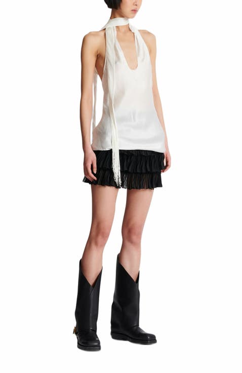 Backless Fringed Satin Top