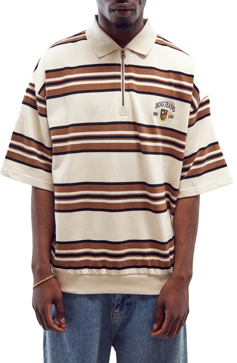 BDG Urban Outfitters Stripe Short Sleeve Rugby Polo, Main, color, 