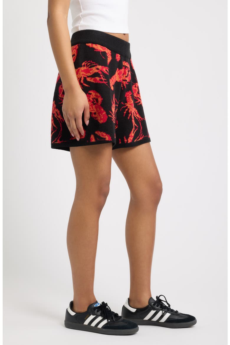 You're My Lobster Knit Shorts, Alternate, color, BLACK WITH RED LOBSTERS