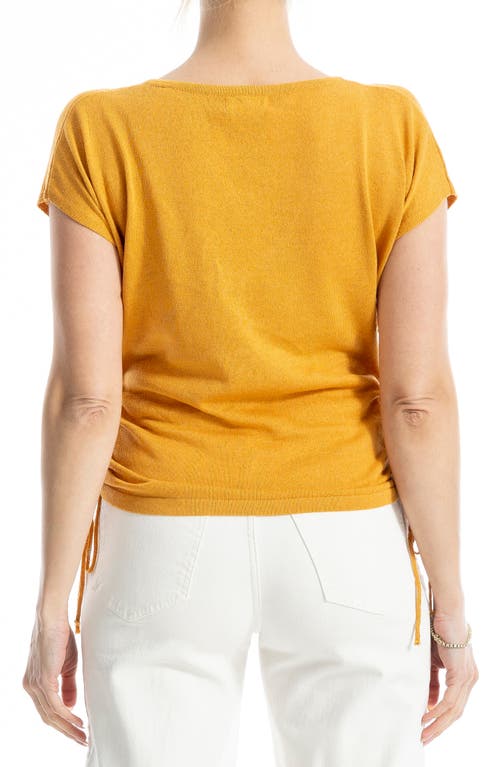 Max Studio Side Ruched Short Sleeve V-neck Sweater In Persimmon