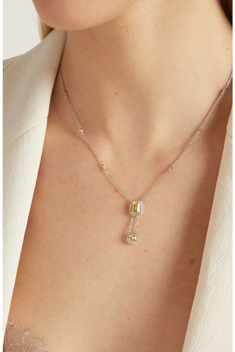 Lab Grown Canary Edwardian Lariat Necklace, Alternate, color, White Gold Vermeil