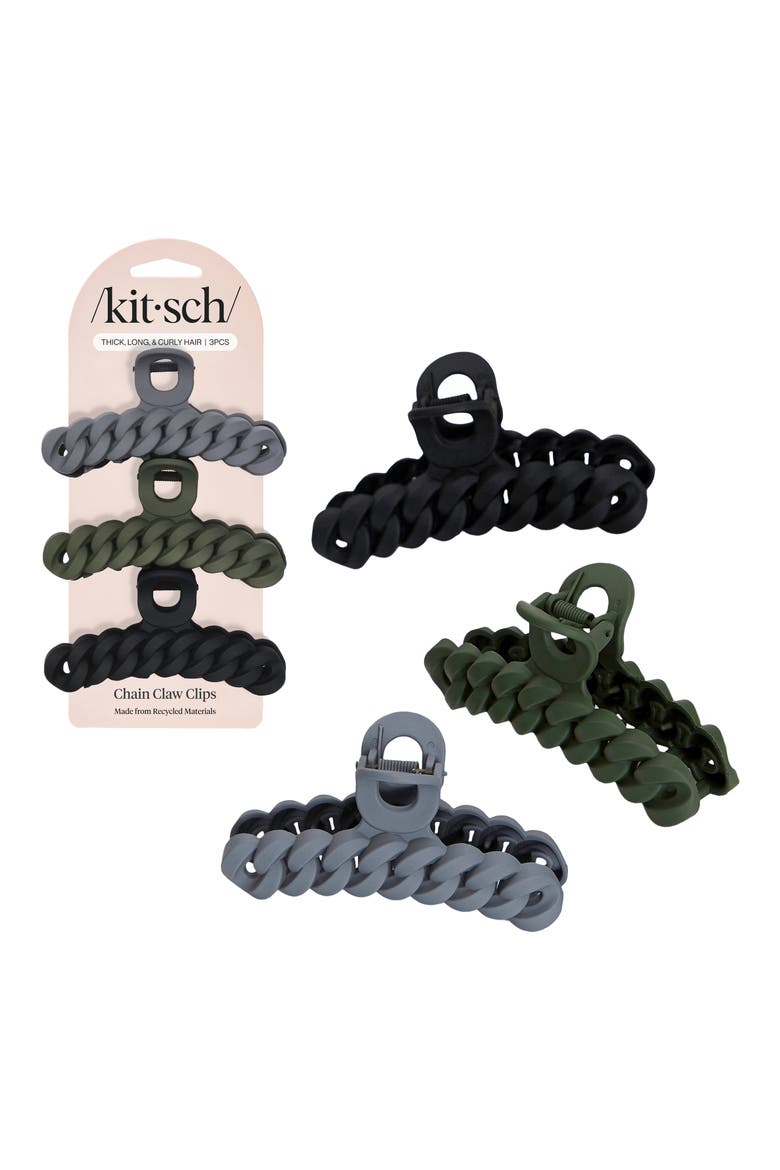 3-Pack Assorted Chain Claw Clips, Main, color, BLACK & MOSS