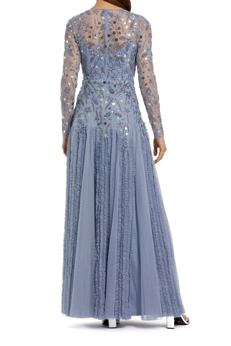 Embellished Mesh Long Sleeve Ruffle hem Gown, Alternate, color, Slate Blue