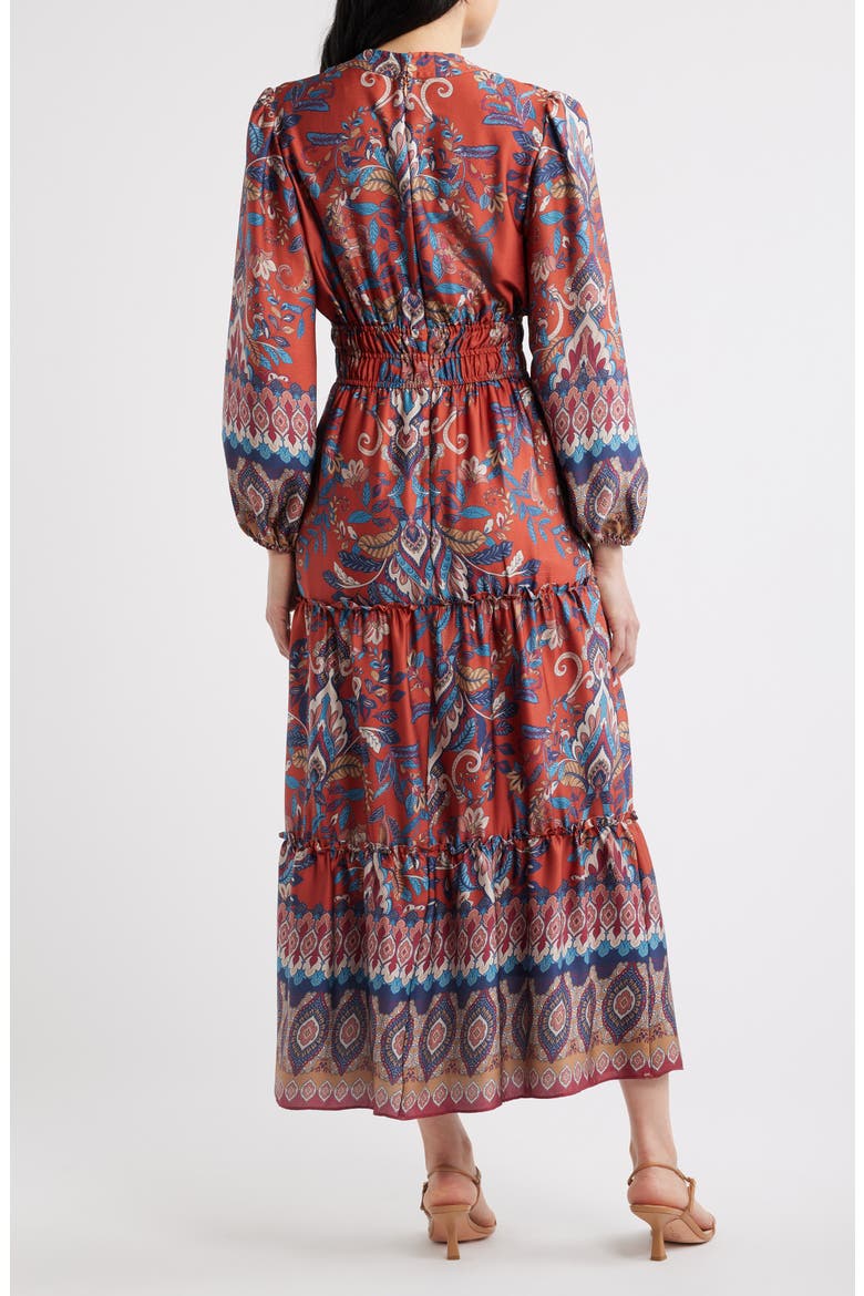 Paisley Floral Long Sleeve Tiered Dress, Alternate, color, RUST MULTI