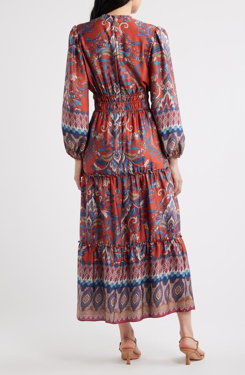 Julia Jordan Paisley Floral Long Sleeve Tiered Dress, Alternate, color, Rust Multi
