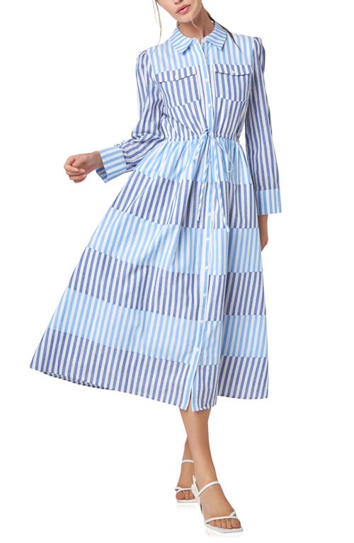ENGLISH FACTORY ENGLISH FACTORY STRIPE BLOCK TIE WAIST LONG SLEEVE MIDI DRESS