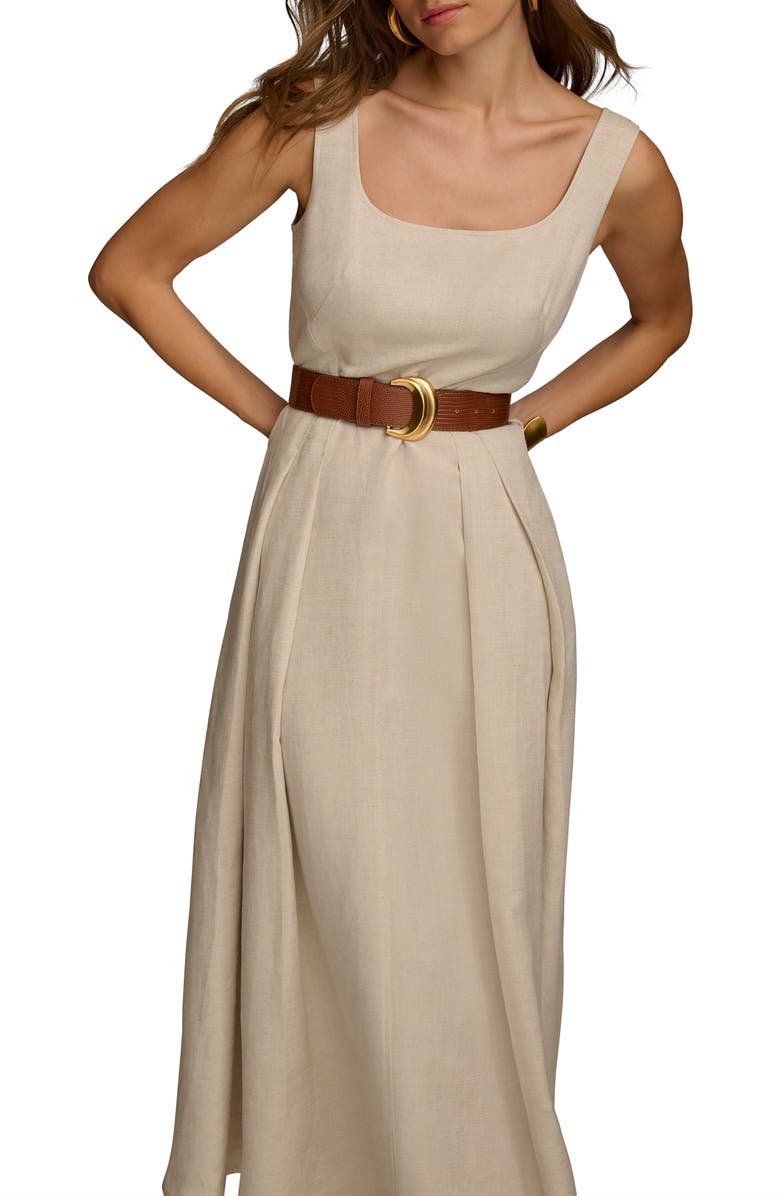 Donna Karan New York Sleeveless Linen Blend Midi Dress, Alternate, color, Natural