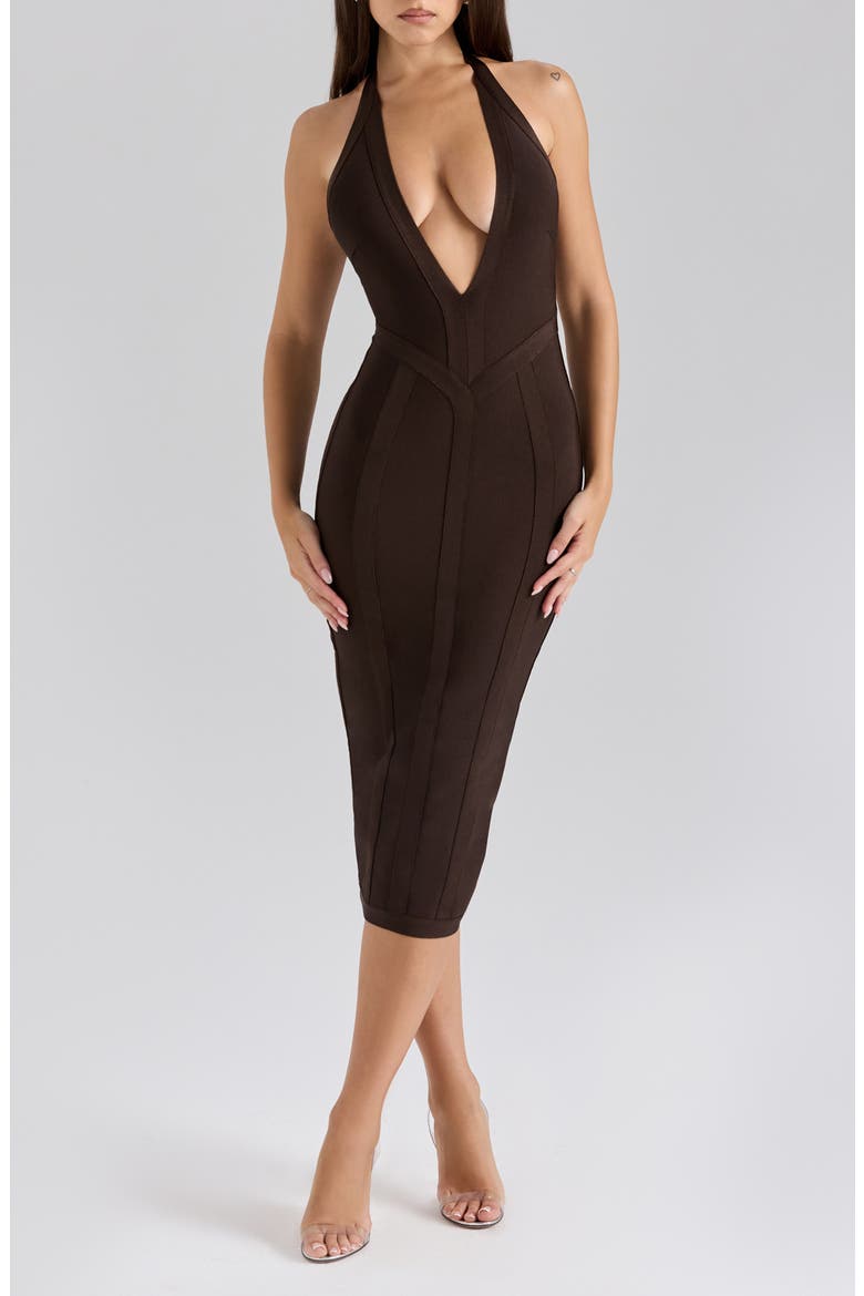 The Birthday Midi Bandage Dress, Main, color, CHOCOLATE