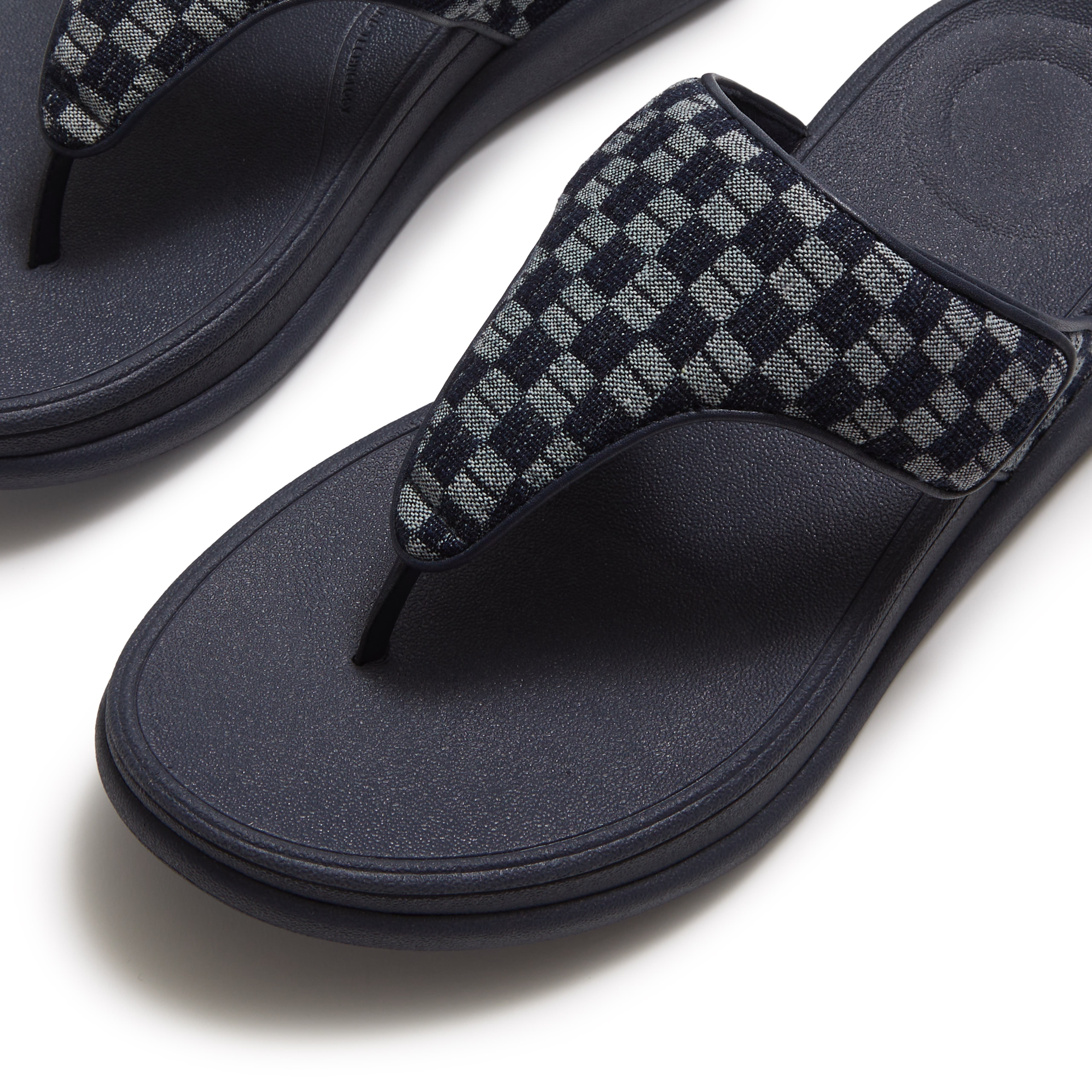 FitFlop F-Mode Go Adj Checkerboard-Denim Toe-Post Sandals, Alternate, color, Dark Denim