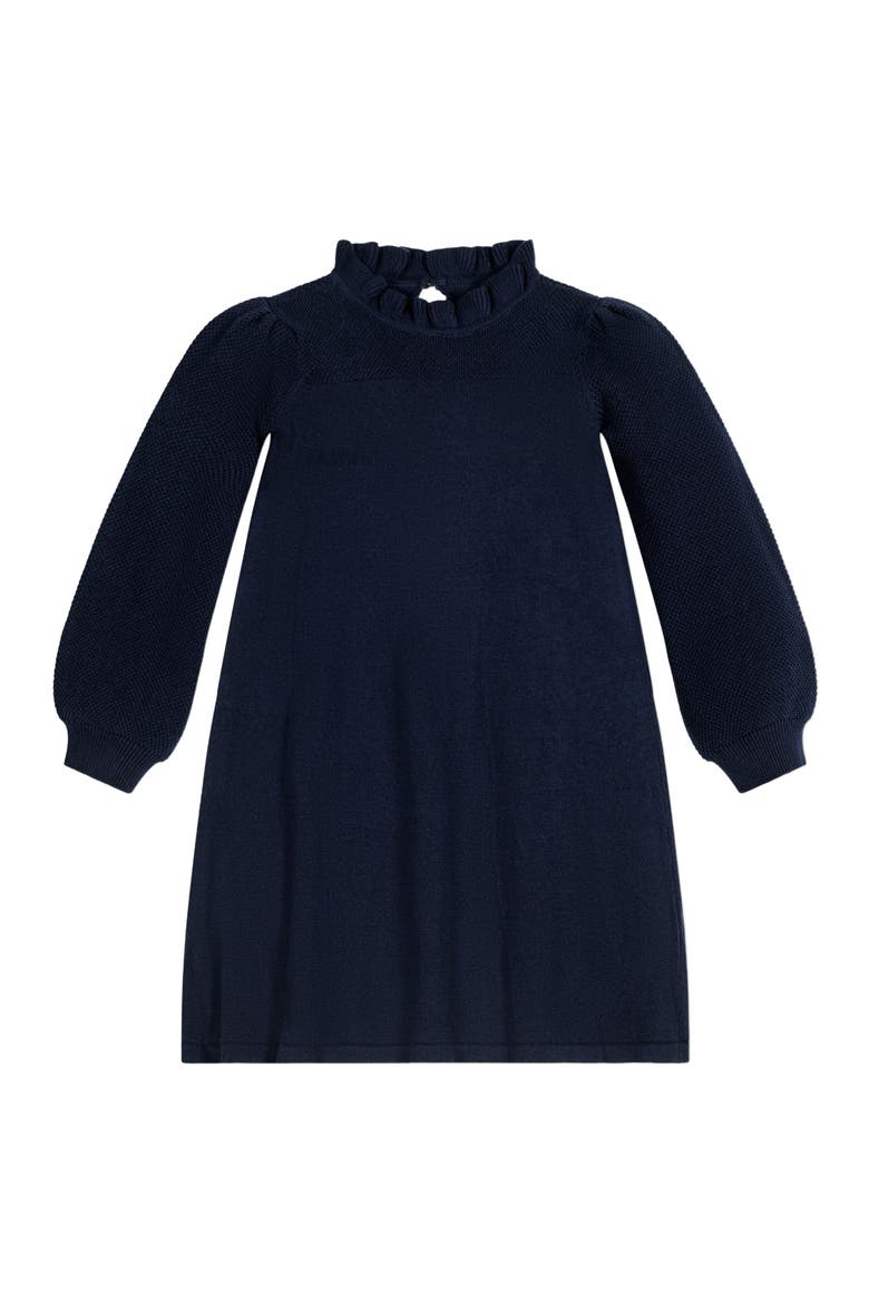 Baby Girls' Organic Ruffle Neck Sweater Dress, Infant, Alternate, color, Navy Ruffle Collar