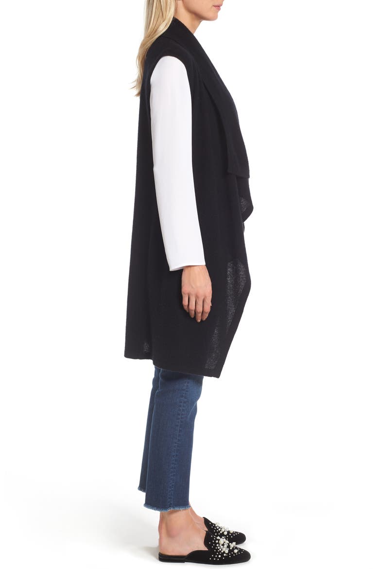Waterfall Drape Front Cashmere Vest, Alternate, color, BLACK