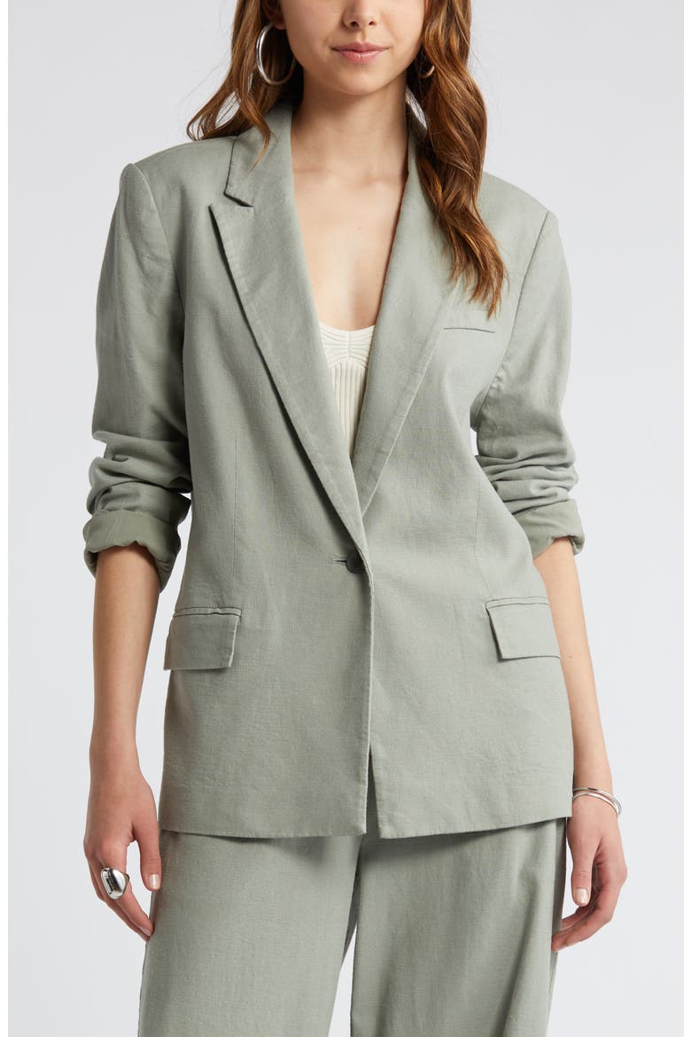 Linen Blend Blazer, Alternate, color, GREEN HALO