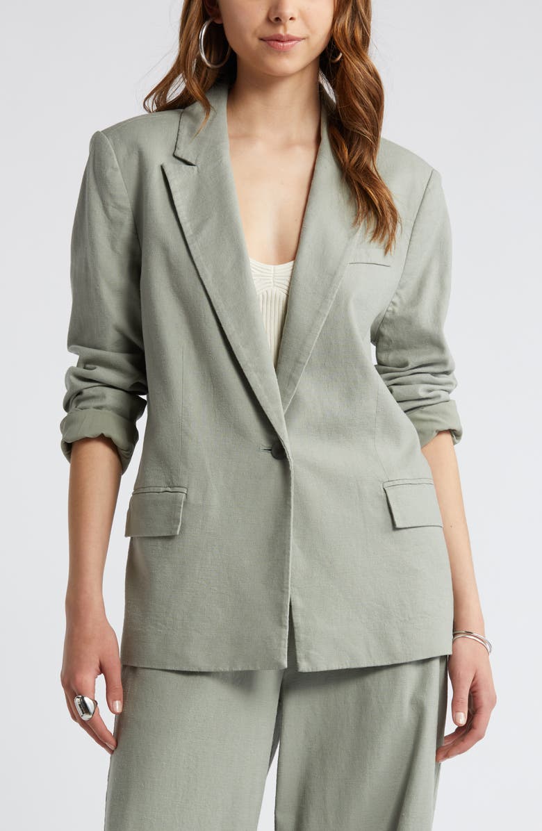 Open Edit Linen Blend Blazer, Alternate, color, Green Halo