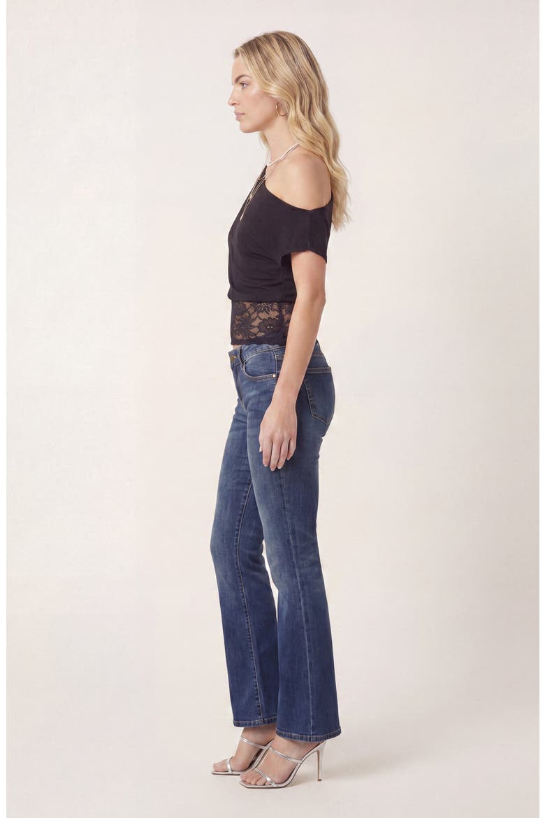 Asymmetric Off Shoulder Top with Lace Waist Panel, Alternate, color, Black