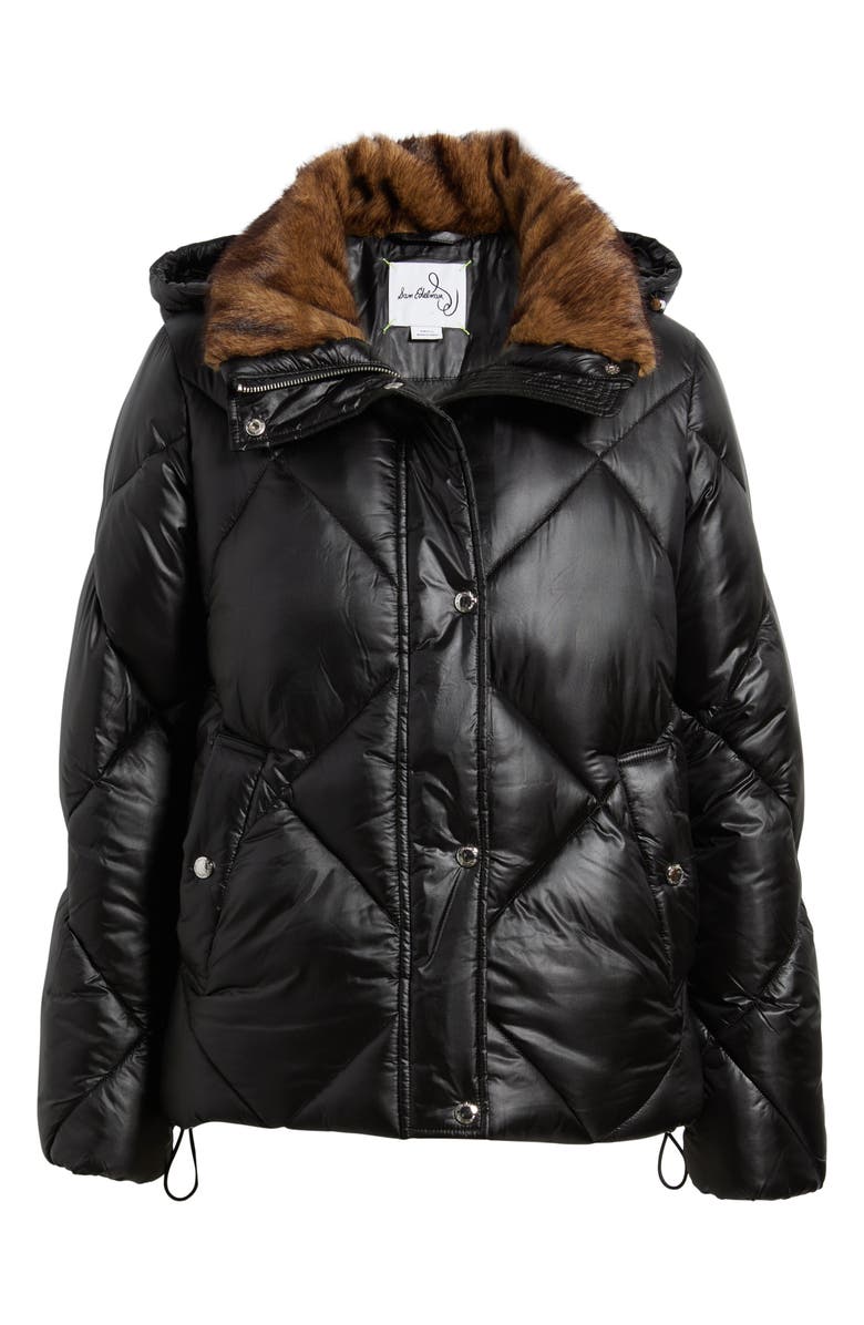 Sam Edelman Diamond Quilted Puffer Jacket with Faux Fur Hood, Alternate, color, Black