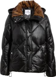 Sam Edelman Diamond Quilted Puffer Jacket with Faux Fur Hood