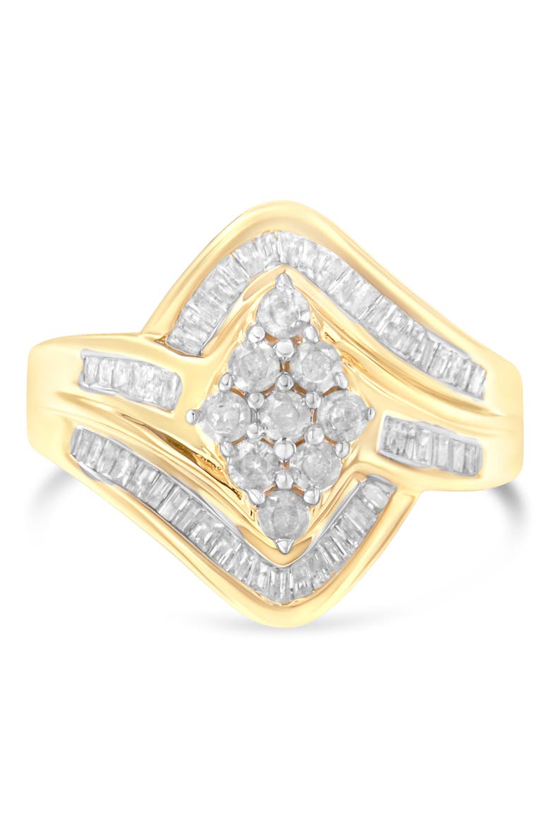 10K Yellow Gold 1.0 Cttw Diamond Bypass Cluster Ring, Alternate, color, Yellow Gold