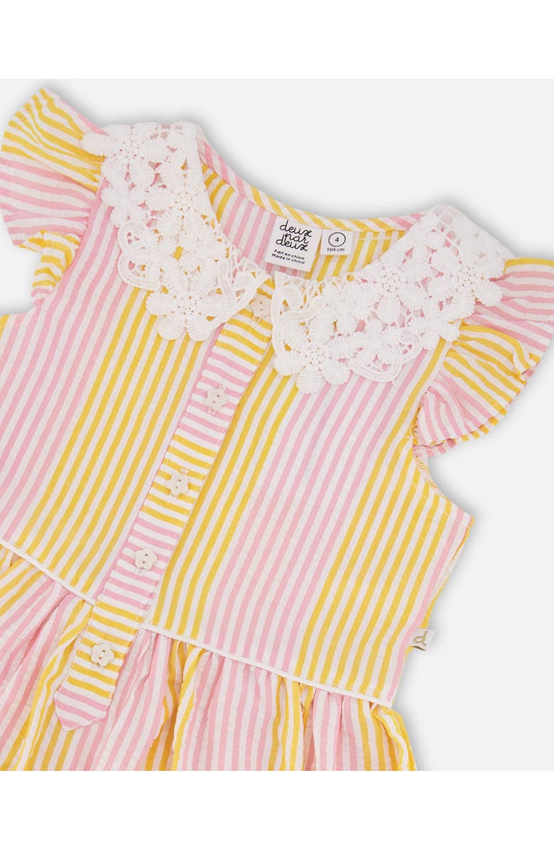Deux par Deux Crochet Peter Pan Collar Stripes Sleeveless Dress, Alternate, color, Pink &Yellow Stripes