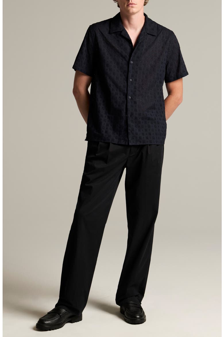 Floral Eyelet Cotton Camp Shirt, Alternate, color, COASTAL