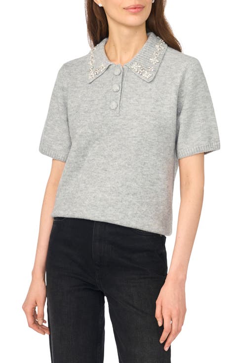 Beaded Short Sleeve Sweater