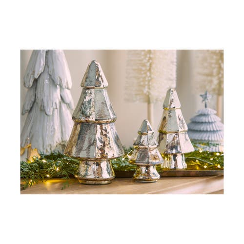 Tag Small Antique Gold Lustre Glass Tree Holiday Decor Figurine In Silver