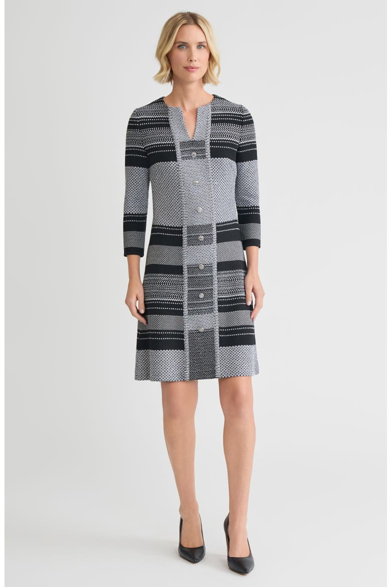 A-Line Multi-Stitch Knit Dress, Main, color, Black/White