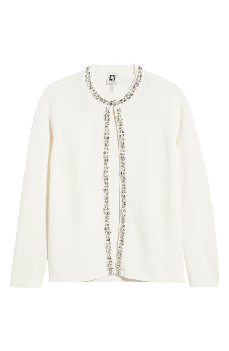 Anne Klein Rhinestone Trim Cardigan, Alternate, color, White Dove