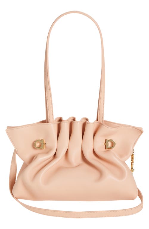 Ferragamo Small Gancio Piercing Soft Leather Shoulder Bag In Plaster