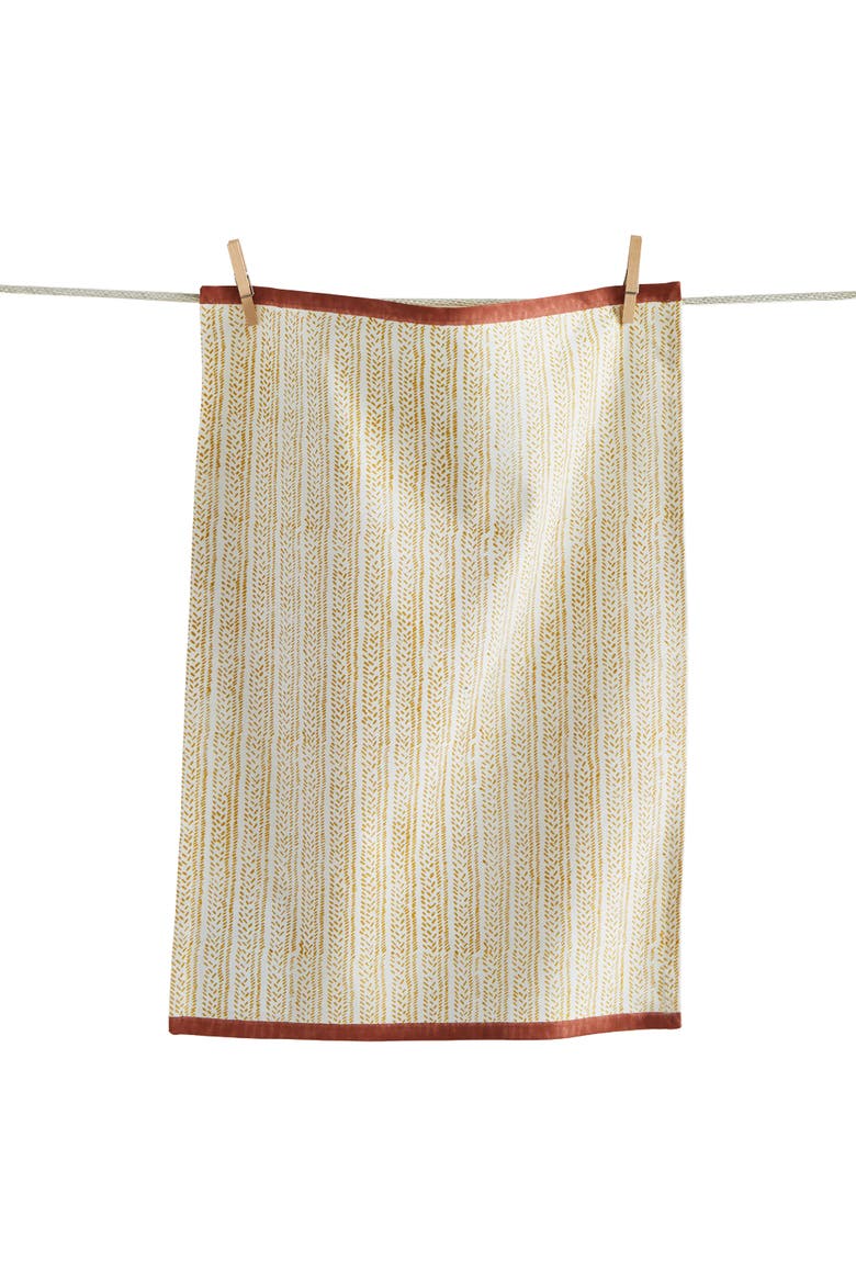 Dash Block Print Dishtowel Yellow Multi Cotton Everyday, Main, color, Yellow