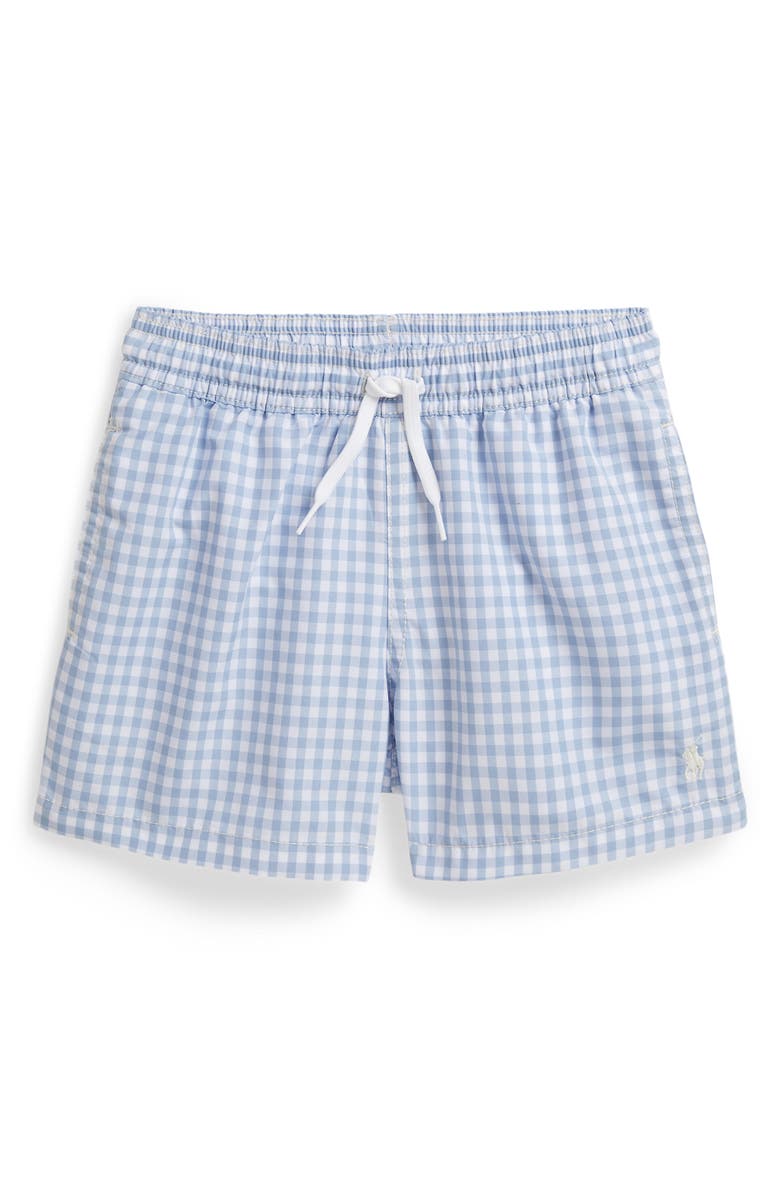 Polo Ralph Lauren Kids' Traveler Gingham Check Swim Trunks, Main, color, Estate Blue Gingham