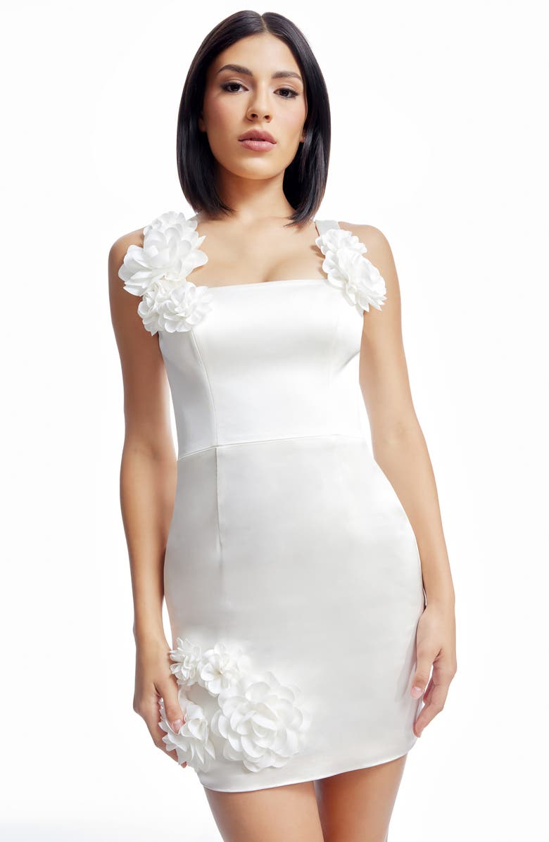 Dress the Population Carrie Floral Appliqué Minidress, Alternate, color, White