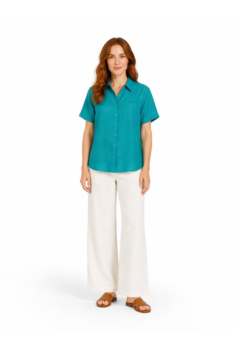 Short Sleeve Linen Blend Shirt, Alternate, color, Sea Green