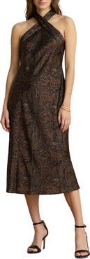 Lauren Ralph Lauren Paisley High Neck Cocktail Midi Dress