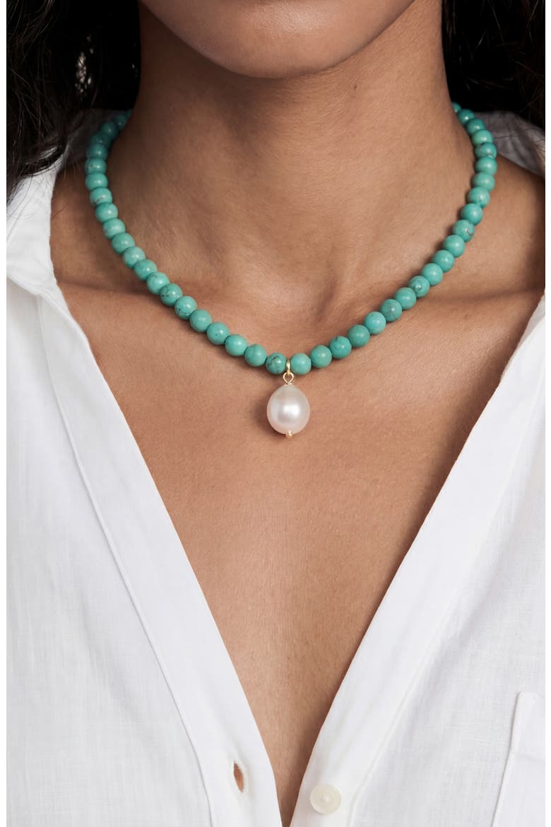 Freshwater Pearl Pendant Beaded Necklace, Alternate, color, TURQUOISE