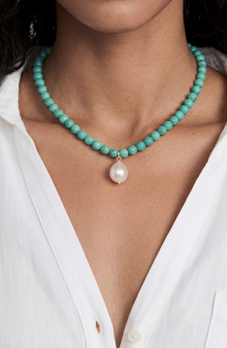 Ettika Freshwater Pearl Pendant Beaded Necklace, Alternate, color, Turquoise