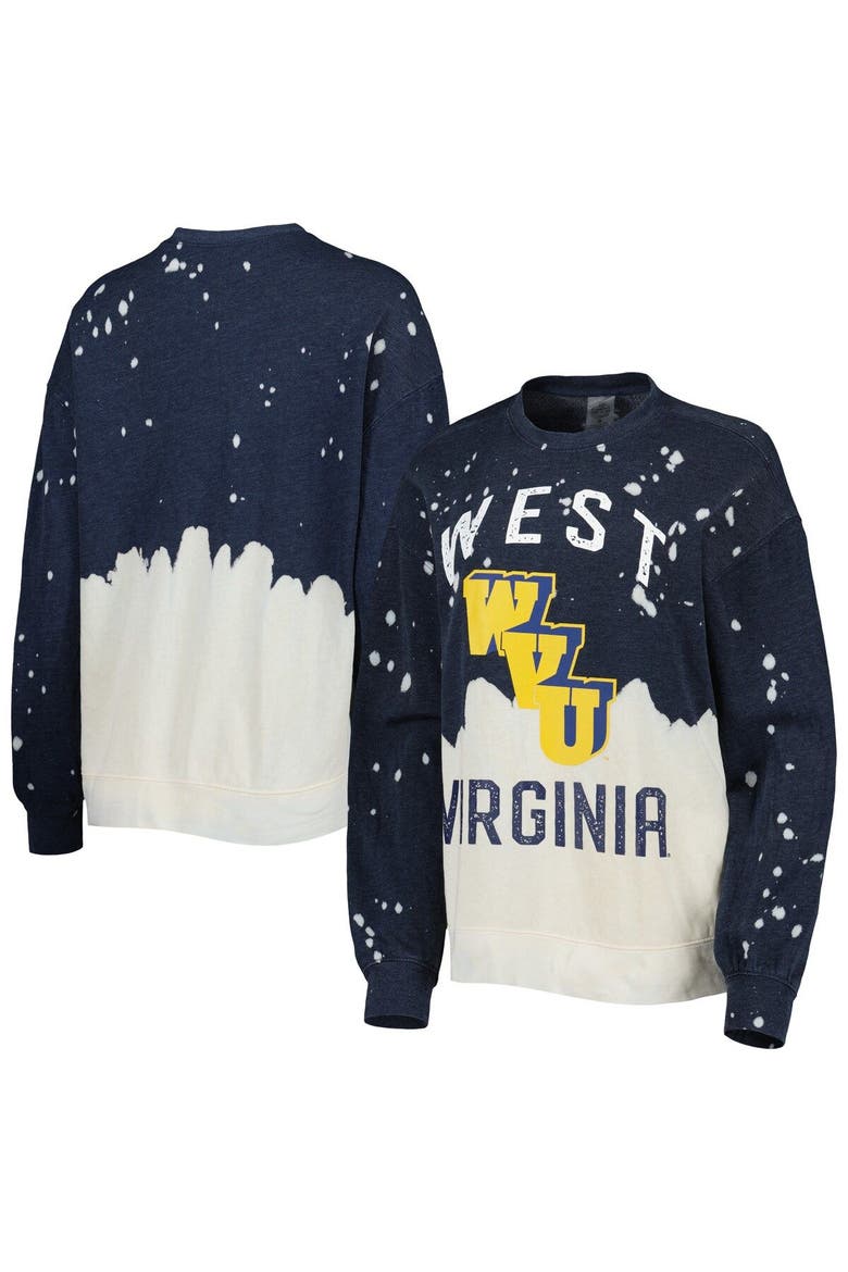 Women's Gameday Couture Navy West Virginia Mountaineers Twice As Nice Faded Dip-Dye Pullover Sweatshirt, Main, color, Navy