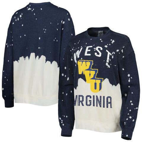 Women's Gameday Couture Navy West Virginia Mountaineers Twice As Nice Faded Dip-Dye Pullover Sweatshirt