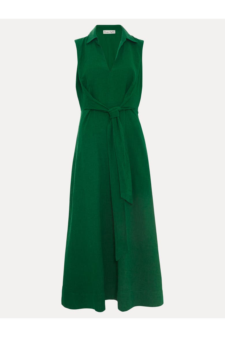 Sculpted Tie-Waist Midi Shirt Dress, Alternate, color, Green