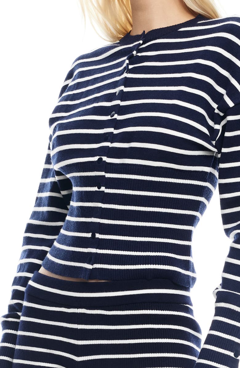 LIONESS Head in the Clouds Stripe Cardigan, Alternate, color, Navy Stripe