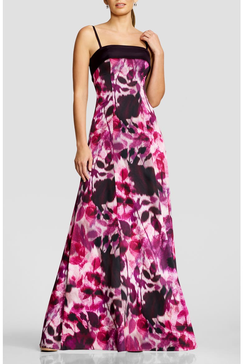 Luciella Abstract Floral Mermaid Gown, Main, color, DARK MAGENTA MULTI