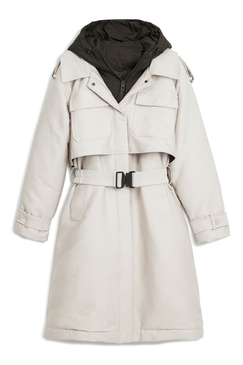 Belted Trench Coat with Removable Hooded Bib, Alternate, color, BEIGE