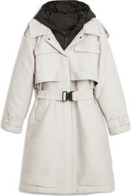 Desigual Belted Trench Coat with Removable Hooded Bib