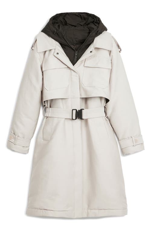 Desigual Belted Trench Coat With Removable Hooded Bib In Neutral