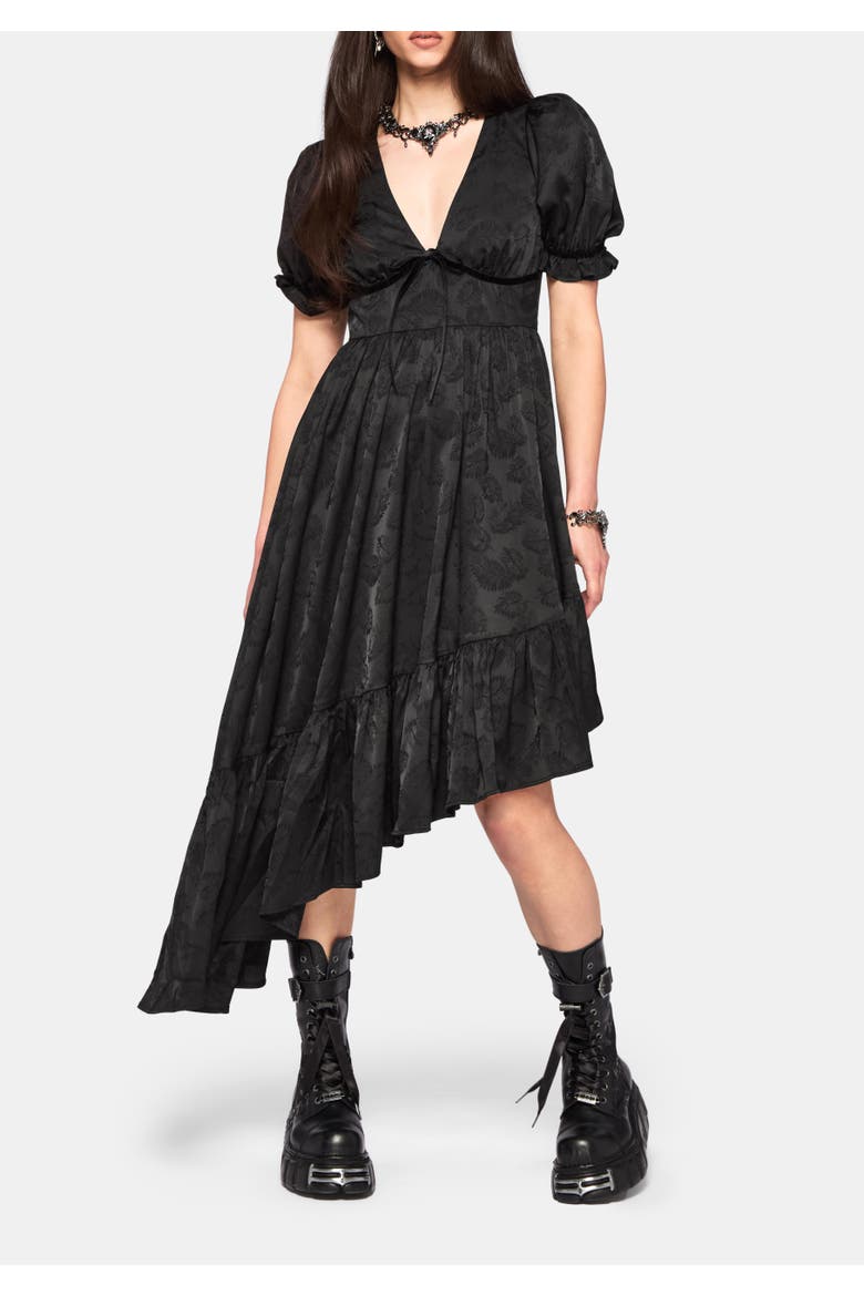 Elaria Jacquard Asymmetric Midaxi Dress, Main, color, Black