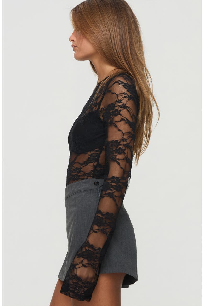 Feelix Long Sleeved Lace Bodysuit, Alternate, color, BLACK