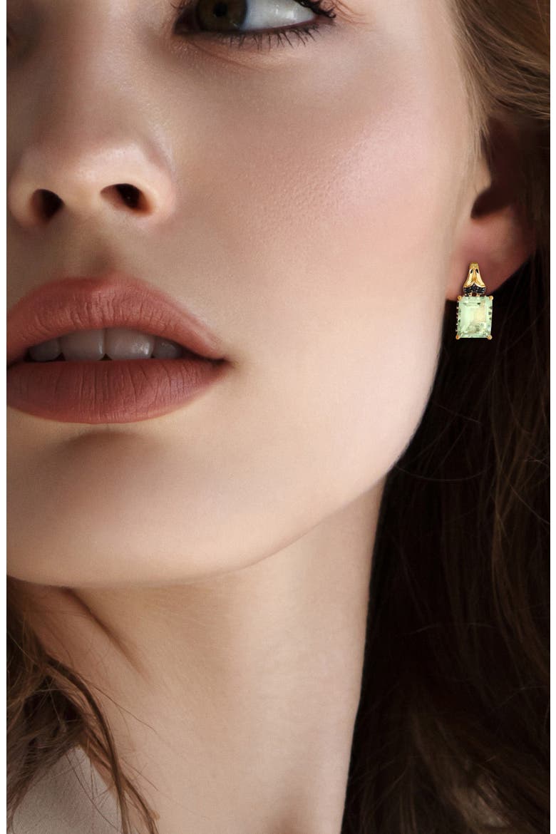 Emerald-Cut Green Quartz Stud Earrings, Alternate, color, GREEN