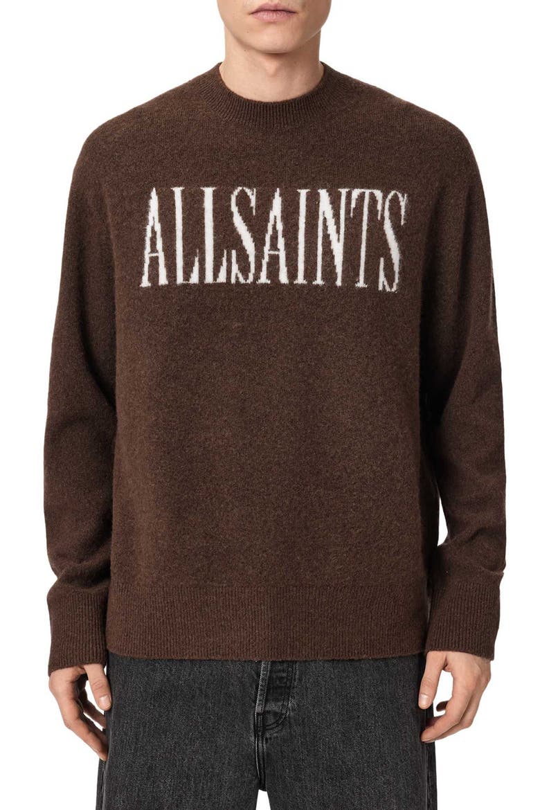 Stamp Logo Intarsia Crewneck Sweater, Main, color, PETRI OAT BROWN