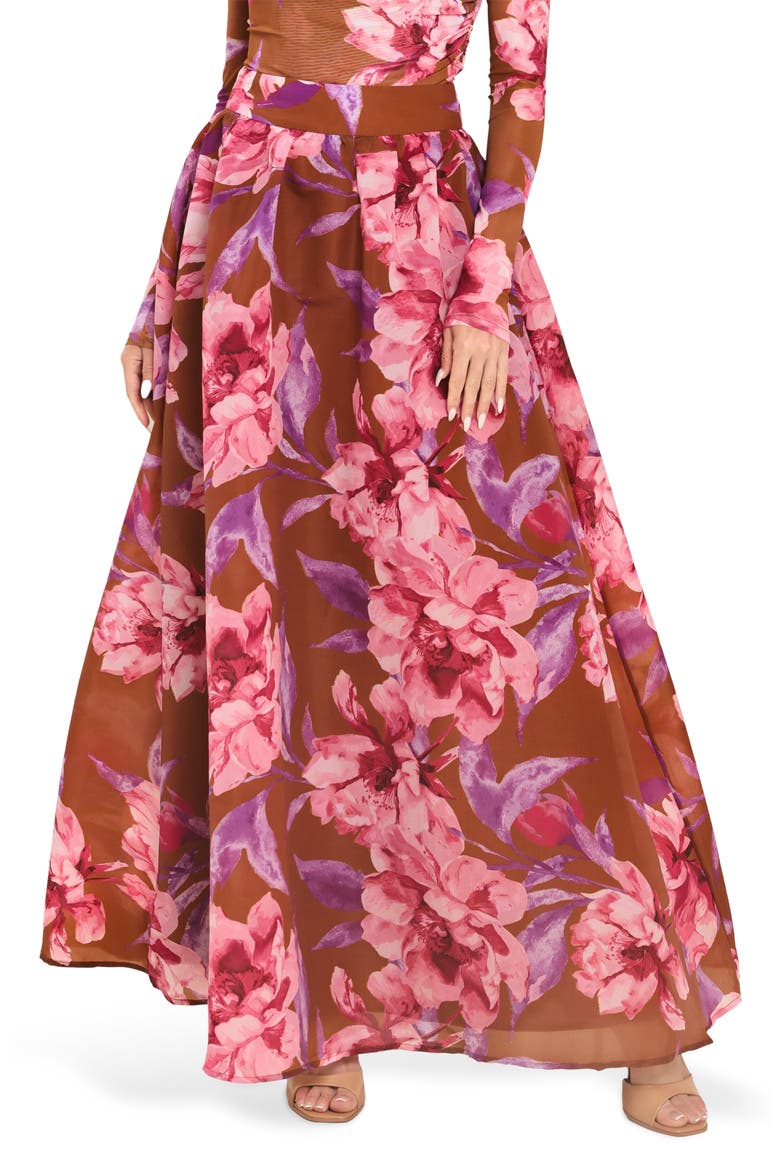 Print Maxi Skirt, Main, color, BROWN PINK MULTI